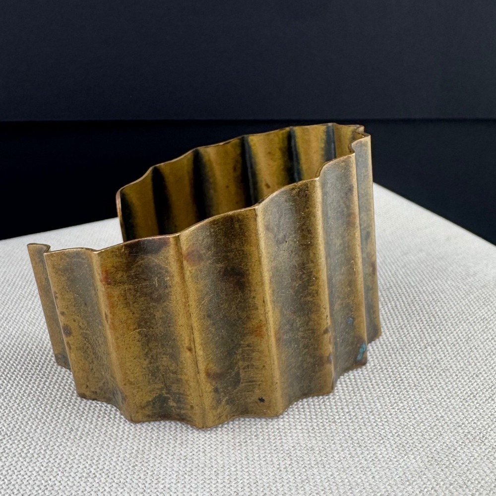 Vntage Brass Cuff Bracelet Wide Statement Wavy Wide Industrial Brutalist 7.25